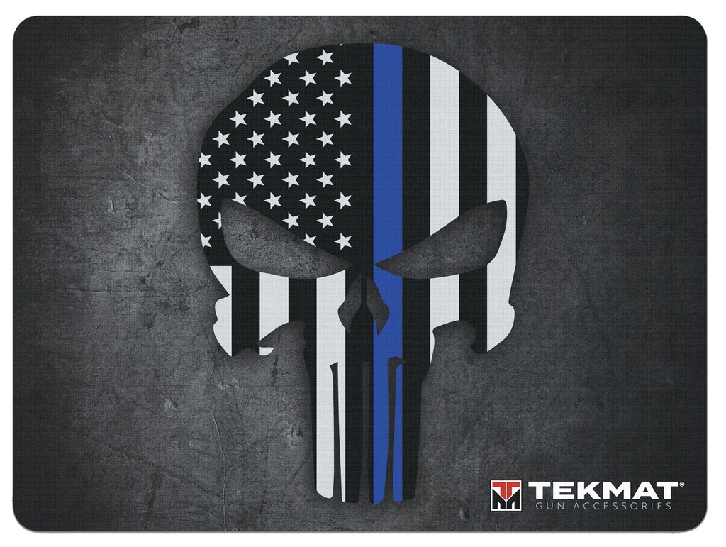 BECK TEK, LLC (TEKMAT) TekMat TEKR20PUNISHER  Ultra 20 Cleaning Mat Black/White/Blue Rubber 15"x20" Blue Line Punisher Skull