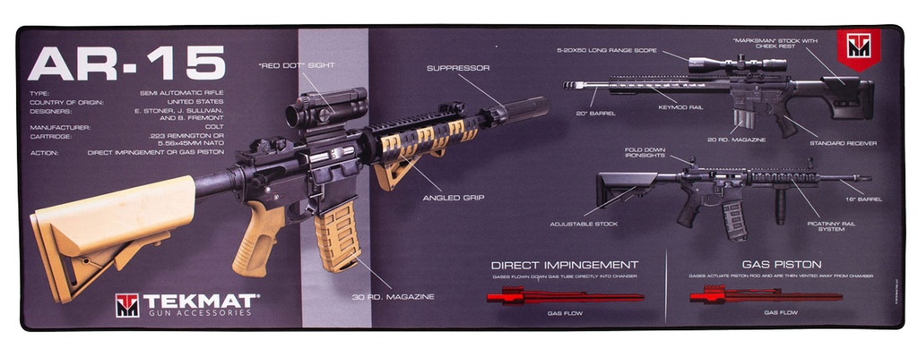 BECK TEK, LLC (TEKMAT) TekMat TEKR44AR15WPD AR-15 Ultra 44 Cleaning Mat Multi-Color Rubber 15"x44" AR-15 Weapons Platform