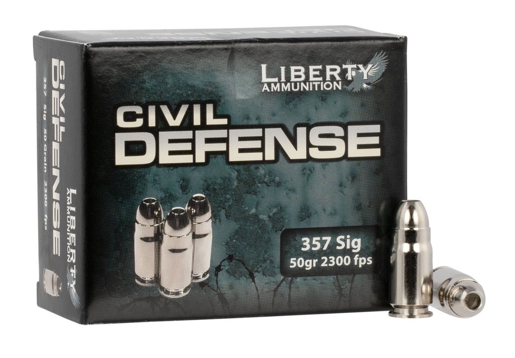 Liberty Ammunition LACD357SIG053 Civil Defense  357Sig 50gr Lead Free Fragmenting Hollow Point 20 Per Box/50 Case