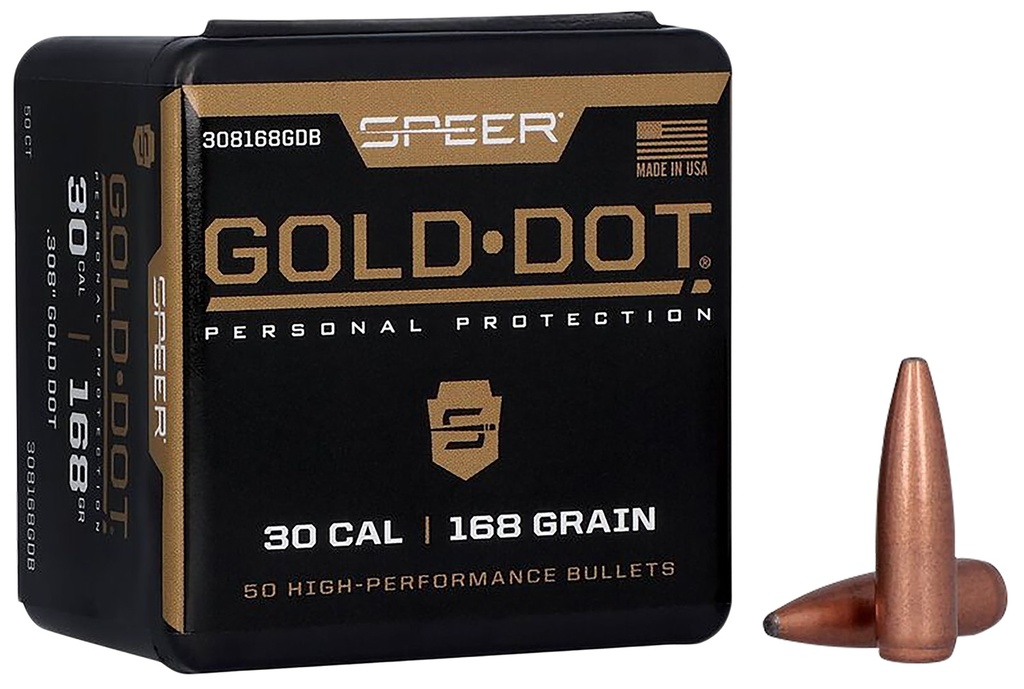 Speer 308168GD Gold Dot  30Cal 168gr Soft Point 50 Per Box/20 Case