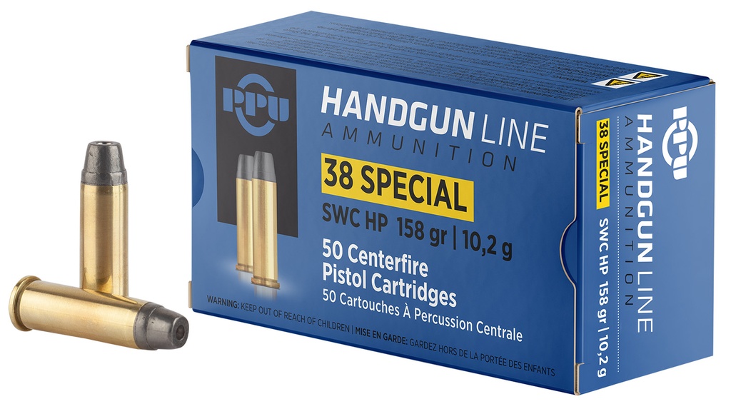 PPU PPH38SH Handgun  38Special 158gr Semi Wadcutter Hollow Point 50 Per Box/10 Case