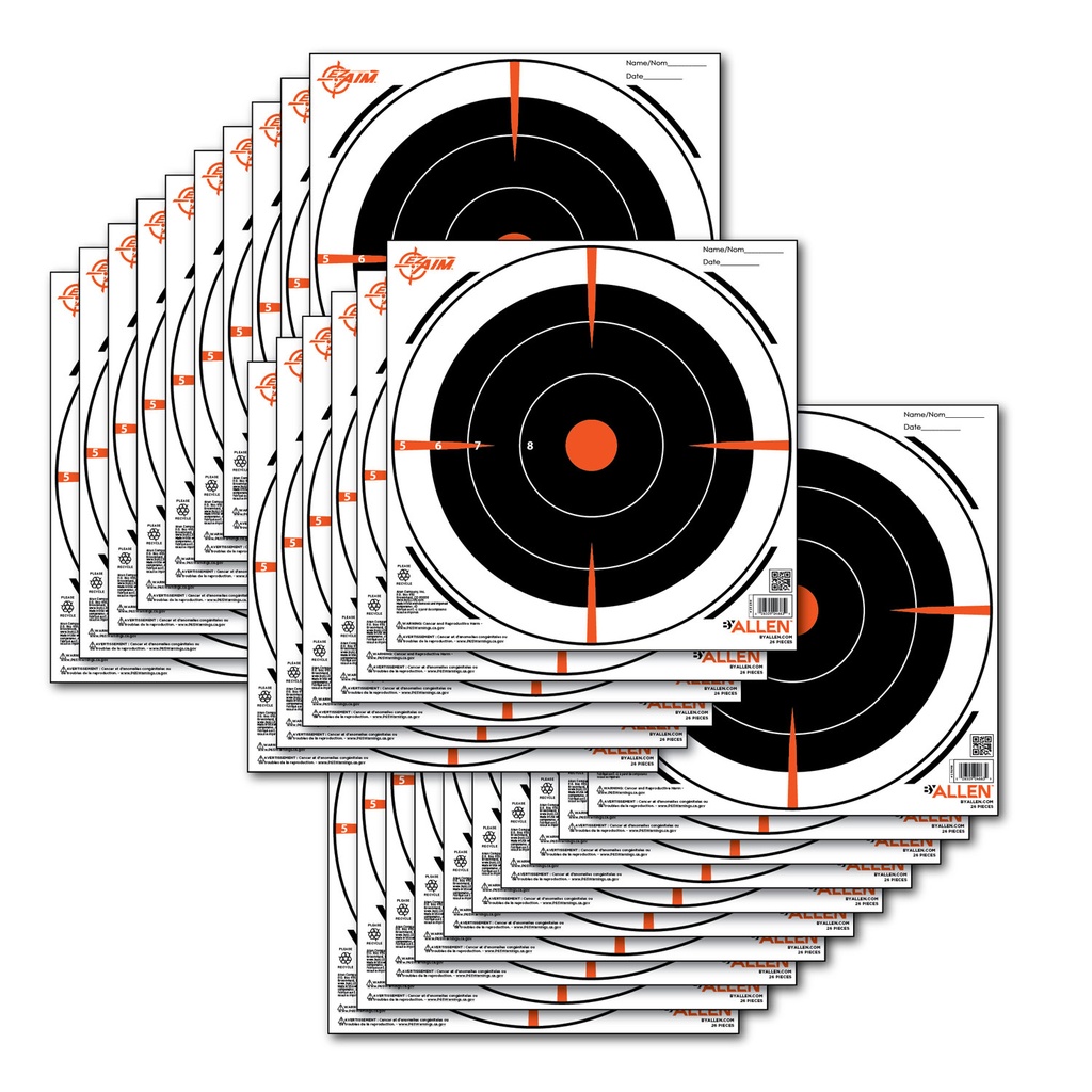 EZ-Aim 15246 Bullseye  Hanging 8" x 8" Black/Orange/ White 26 Per Pack