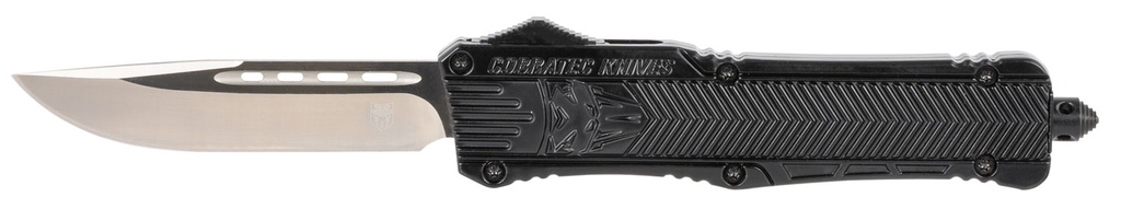 COBRA TEC KNIVES LLC CobraTec Knives LBCTK1LDNS CTK-1  Large 3.75" OTF Drop Point Plain D2 Steel Blade/Black Aluminum Handle Features Glass Breaker Includes Pocket Clip