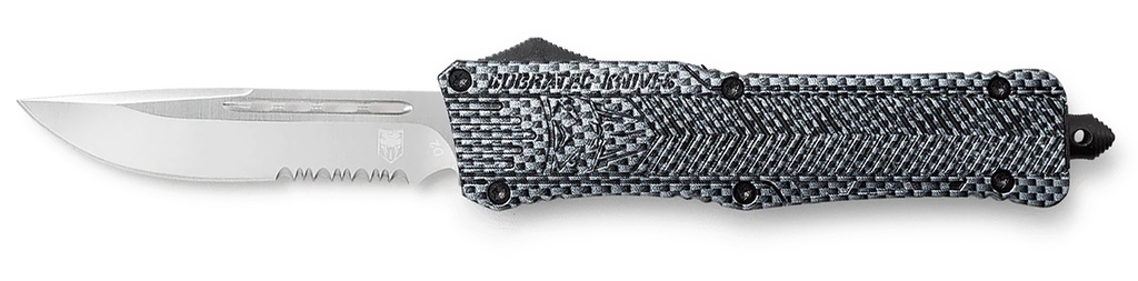 COBRA TEC KNIVES LLC CobraTec Knives LCFCTK1LDS CTK-1  Large 3.75" OTF Drop Point Part Serrated D2 Steel Blade/ Carbon Fiber Aluminum Handle Features Glass Breaker Includes Pocket Clip