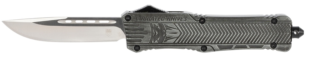COBRA TEC KNIVES LLC CobraTec Knives LSWCTK1LDNS CTK-1  Large 3.75" OTF Drop Point Plain D2 Steel Blade/ Stonewashed Aluminum Handle Features Glass Breaker Includes Pocket Clip