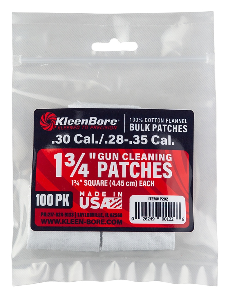 Kleen-Bore KleenBore P202 Super Shooter  .30/ .28 - .35 Cal 1.75" 100% Cotton Flannel 75 Per Pack