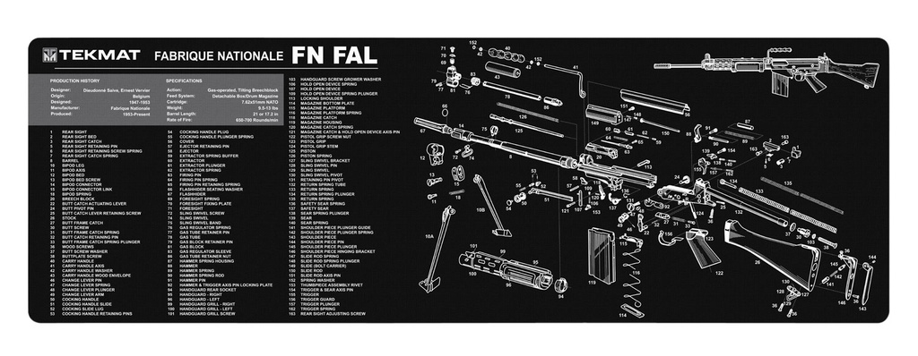 BECK TEK, LLC (TEKMAT) TekMat TEKR36FNFAL FN-FAL Cleaning Mat Black/White Rubber 12"x36" FN-FAL Parts Diagram