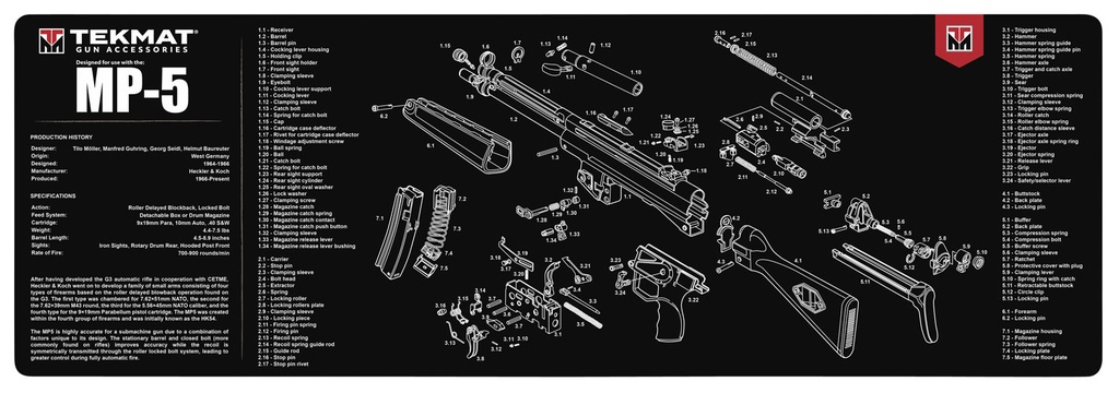 BECK TEK, LLC (TEKMAT) TekMat TEKR36HKMP5 MP5 Cleaning Mat Black/White Rubber 12"x36" HK MP5 Parts Diagram