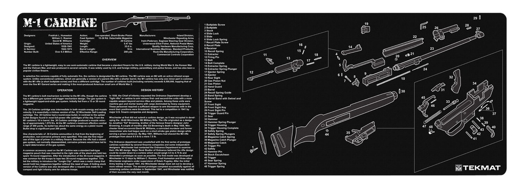 BECK TEK, LLC (TEKMAT) TekMat TEKR36M1CARB M1 Carbine Cleaning Mat Black/White Rubber 12"x36" M1 Carbine Parts Diagram