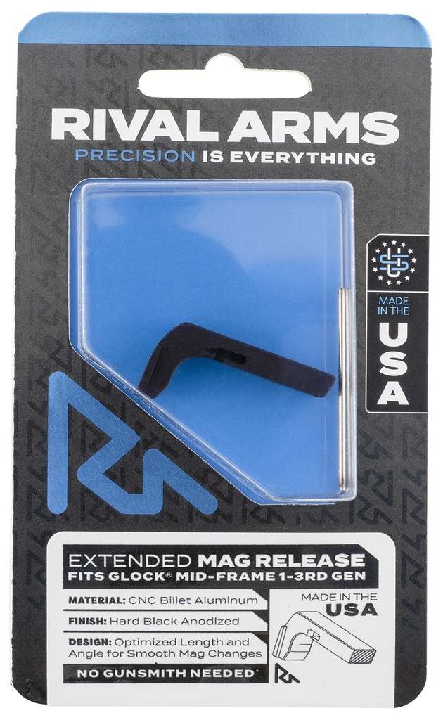 Rival Arms RA72G001A Magazine Release  Compatible w/Glock Gen3 (Except 21SF) Extended, Black Anodized Aluminum
