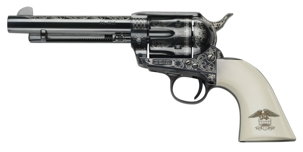 Pietta GW45LLE434NMUI 1873 GW2 Liberty 45 Colt (LC) 6 Shot, 4.75" Blued Engraved Steel Barrel, Cylinder, Frame & Hammer, Ultra Ivory Grip w/Engraved Liberty Eagle