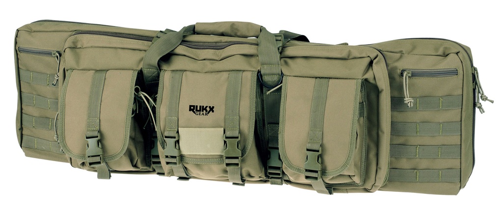 Rukx Gear ATICT36DGG Tactical Double Gun Case 36" Water Resistant Green 600D Polyester w/ Non-Rust Zippers Reinforced Velcro & Adjustable Back Straps
