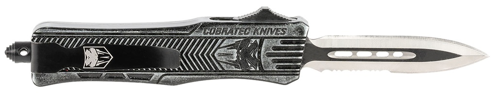COBRA TEC KNIVES LLC CobraTec Knives SSWCTK1SDAG1SS CTK-1  Small 2.75" OTF Dagger Part Serrated D2 Steel Blade/ Stonewashed Aluminum Handle Features Glass Breaker Includes Pocket Clip
