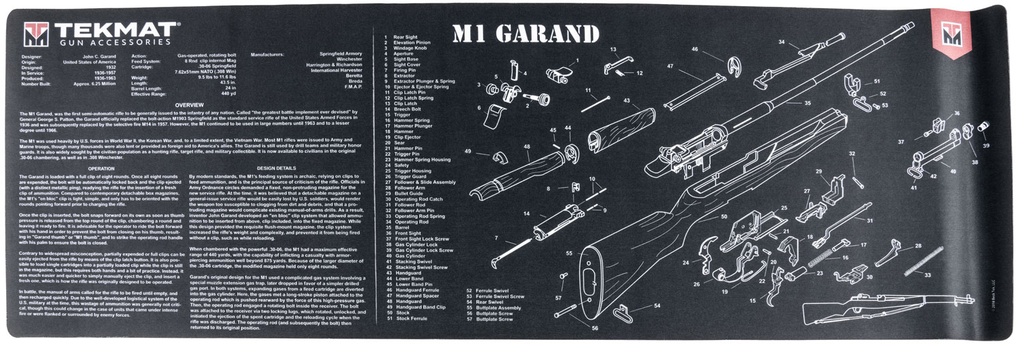 BECK TEK, LLC (TEKMAT) TekMat TEKR36M1GARANDBK M1 Garand Cleaning Mat Black/White Rubber 12"x36" M1 Garand Parts Diagram
