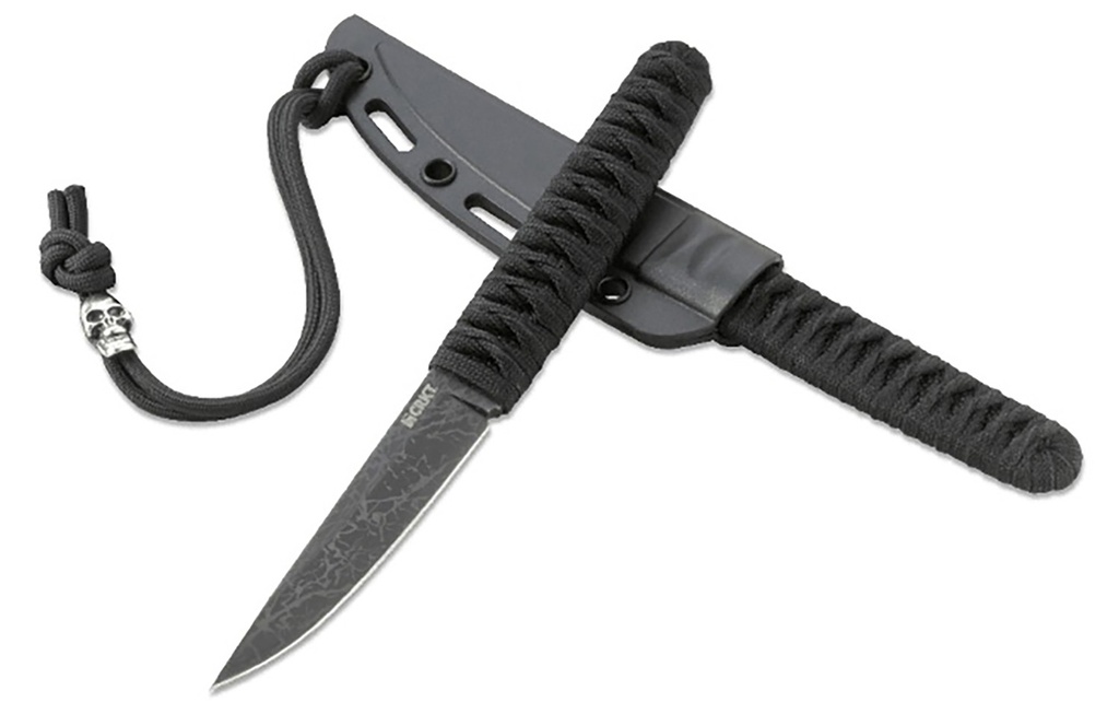 Columbia River CRKT 2367 Obake  3.64" Fixed Plain Acid Etched Gray TiCN 8Cr14MoV SS Blade/ Black Nylon Cord Wrapped Stainless Steel Handle Includes Sheath