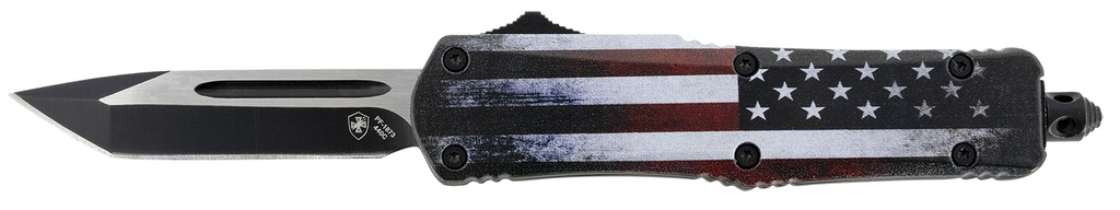 Templar Knife SUS231 Gen II US Flag Small 2.69" OTF Tanto Plain Black Oxide Stonewashed 440C SS Blade, 4.31" US Flag Aluminum Handle, Glass Breaker