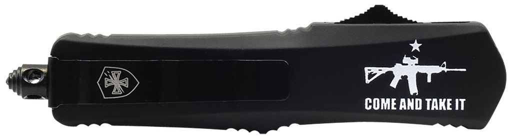 Templar Knife SAR15531 Gen II Come And Take It Small 2.69" OTF Tanto Part Serrated Black Oxide 440C SS Blade, 4.31" Black w/ "Come And Take It" AR-15 Gun Aluminum Handle, Glass Breaker