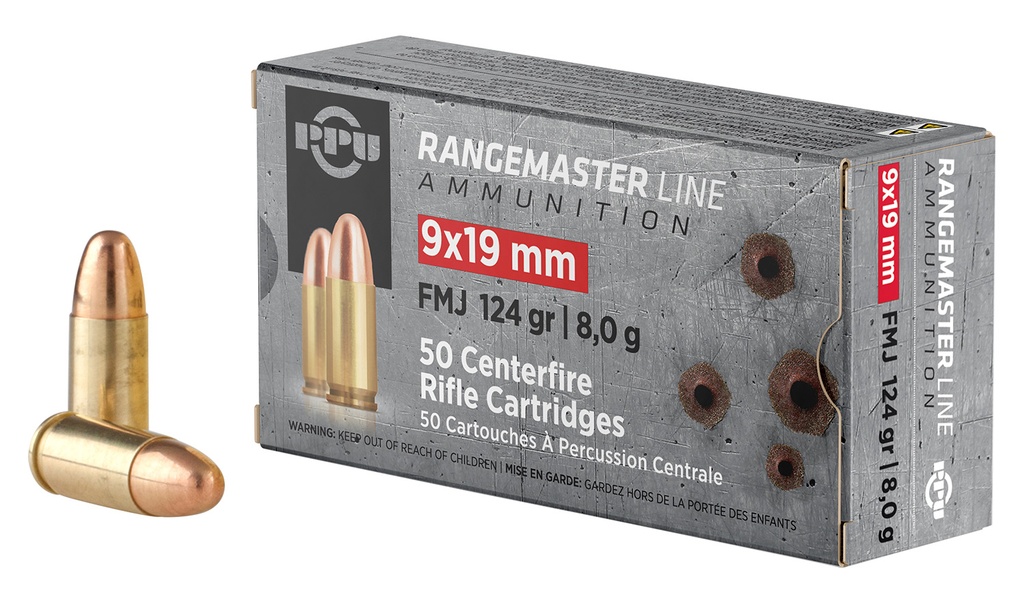 PPU PPRM9 Rangemaster  9mmLuger 124gr Full Metal Jacket 50 Per Box/20 Case
