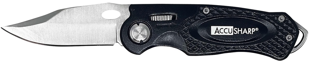 AccuSharp 703C Sport  3" Folding Plain Stainless Steel Blade/Black Anodized Aluminum Handle Includes Belt Clip
