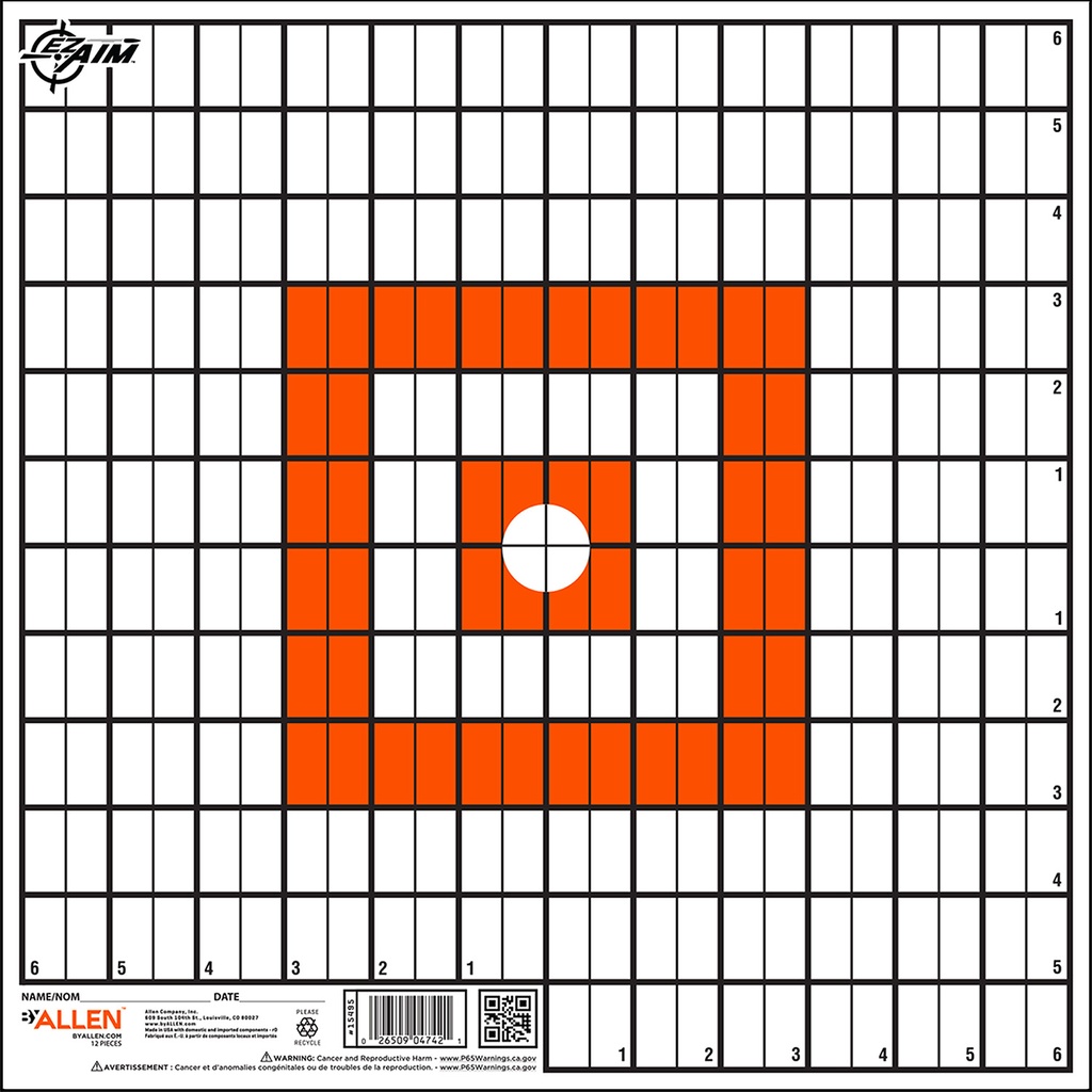 EZ-Aim 15495 Grid Target  Paper Hanging 12"x12" Orange/White 12 Per Pack