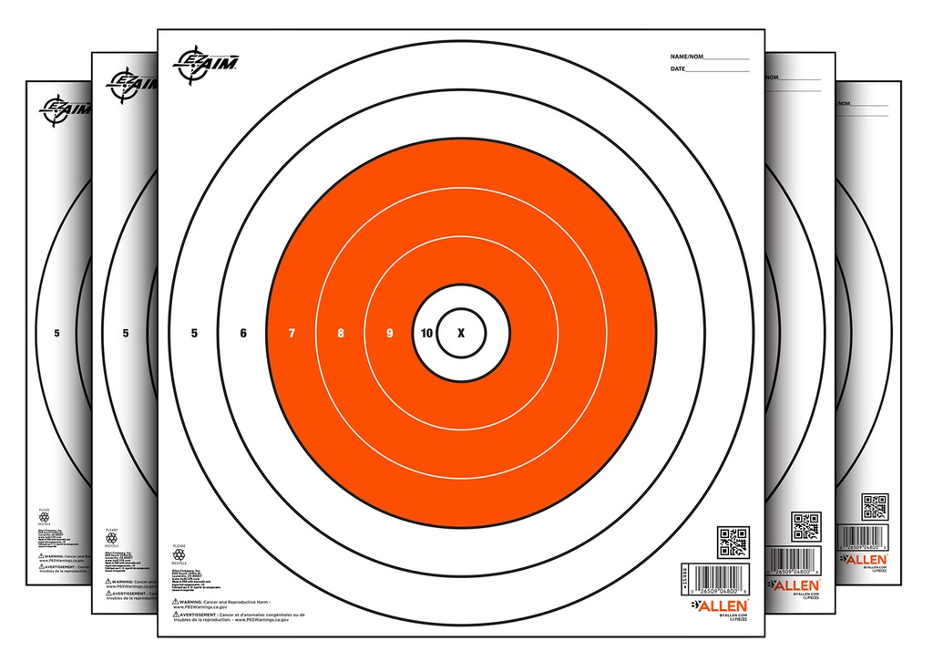 EZ-Aim 15496 Bullseye  Paper Hanging 12" x 12" White/Orange 12 Per Pack