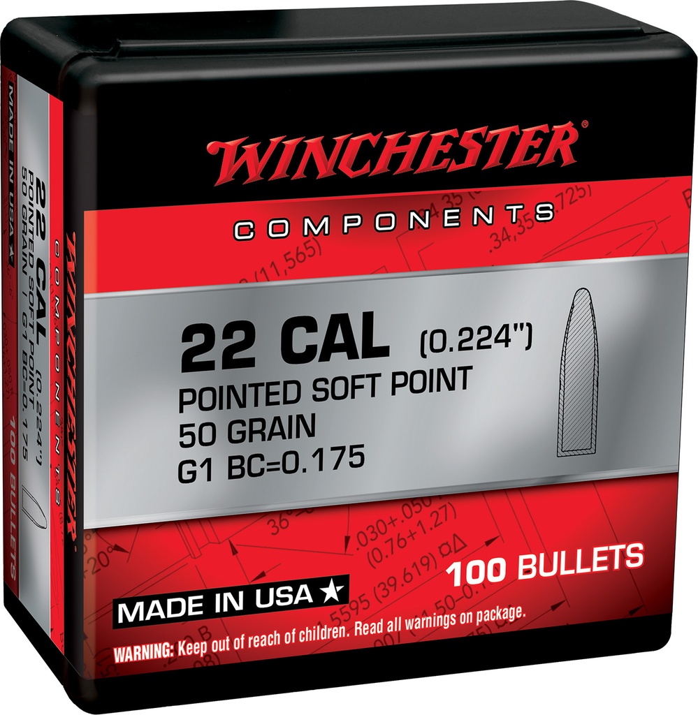 Winchester Ammo WB222SP50X Centerfire Rifle  222Rem 50gr Pointed Soft Point 100 Per Box/10 Case