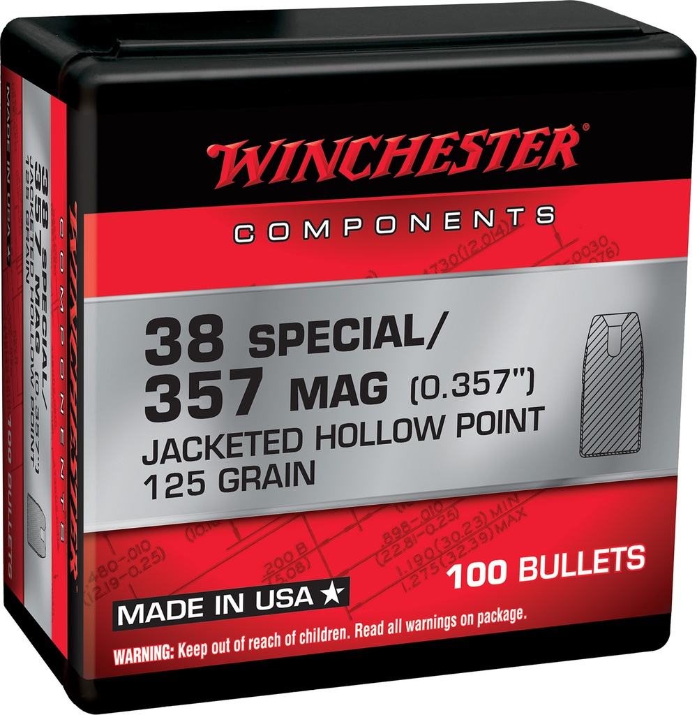 Winchester Ammo WB38HP125X Centerfire Handgun Reloading 38Special 125gr Jacketed Hollow Point 100 Per Box/10 Case
