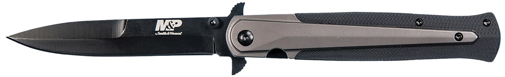 SW Knives Smith & Wesson Knives 1085899 M&P Tactical Stiletto 4" Folding Spear Point Plain Stainless Steel Blade FRN Black/FDE Includes Pocket Clip
