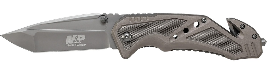 SW Knives Smith & Wesson Knives SWP11GCP M&P Rescue 3.79" Folding Tanto Plain 7Cr15MoV SS Blade Aluminum Handle Includes Pocket Clip
