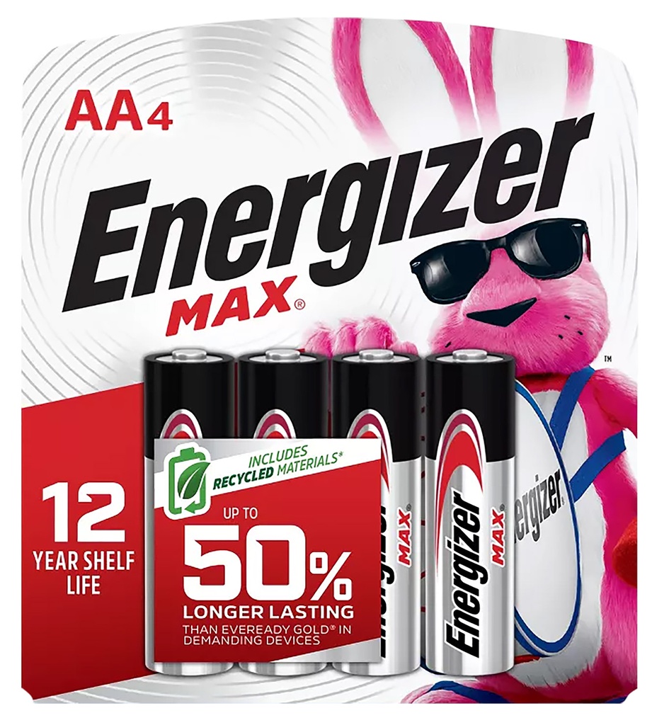 Energizer E91BP4 AA Max Silver 1.5V Alkaline, Qty (4) Single Pack