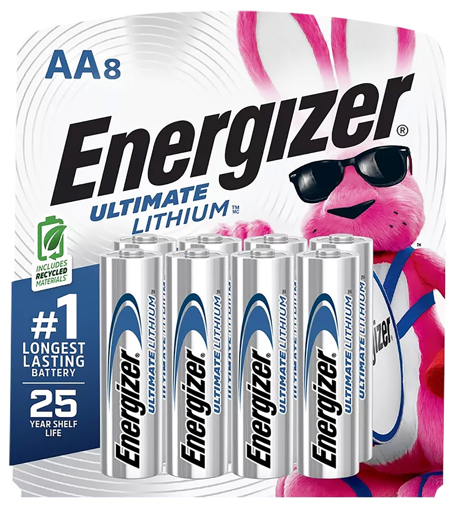 Energizer L91SBP8H3 AA Ultimate Lithium Silver 1.5V Lithium, Qty (8) Single Pack