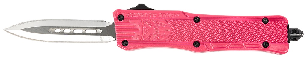 COBRA TEC KNIVES LLC CobraTec Knives SPKCTK1SDAGNS CTK-1  Small 2.75" OTF Dagger Plain D2 Steel Blade, Pink Aluminum Handle Features Glass Breaker