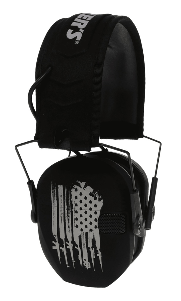Walkers Game Ear Walker's WPRSEMFSFLG Razor Slim Electronic Freedom Muff 23 dB Over the Head Black w/Distressed U.S Flag Polymer