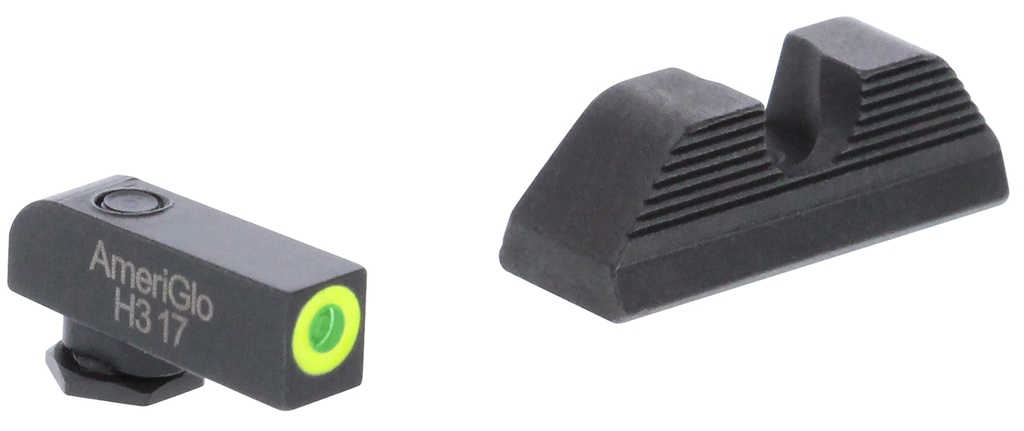 AmeriGlo GL352 Protector Sight Set for Glock  Green Tritium LumiGreen Outline Front Sight-Black Serrated Rear Sight