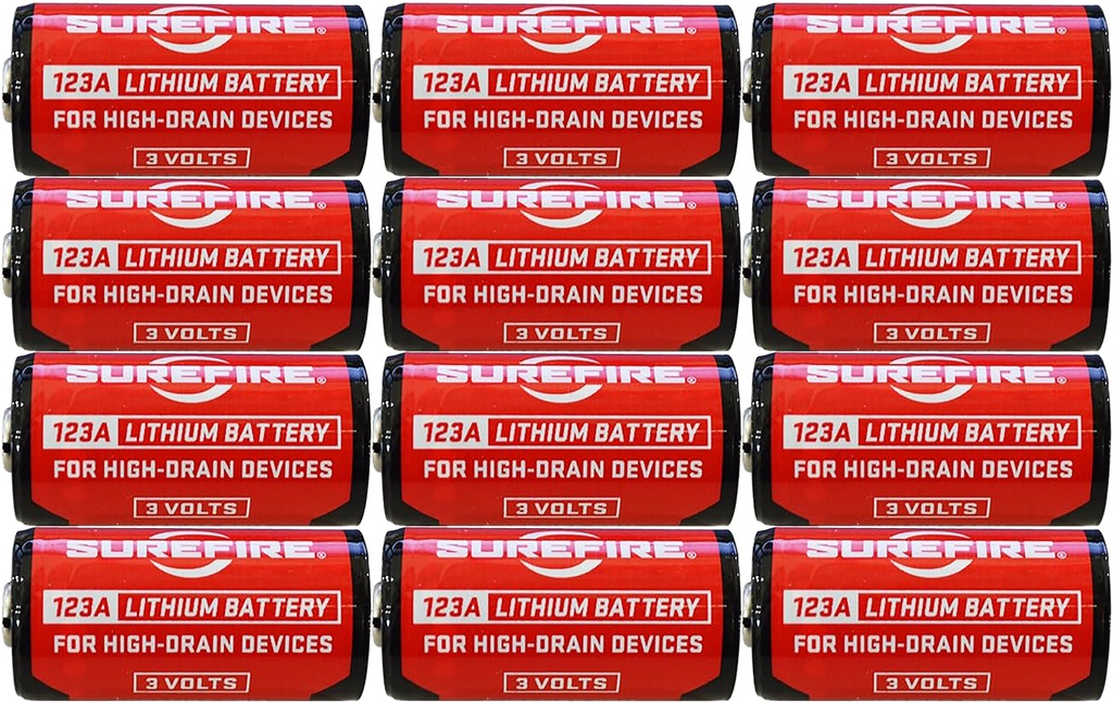 SureFire SF12ABBCS 123A Batteries  Red/Black 3.0 Volts 1,550 mAh (12) Single Package Clamshell