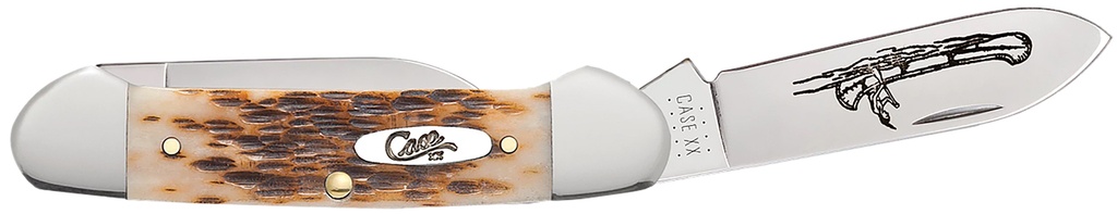 Case 00263 Canoe  2.60"/1.97" Folding Spear/Pen Plain Mirror Polished Chrome Vanadium Steel Blade/Peach Seed Jigged Amber Bone Handle
