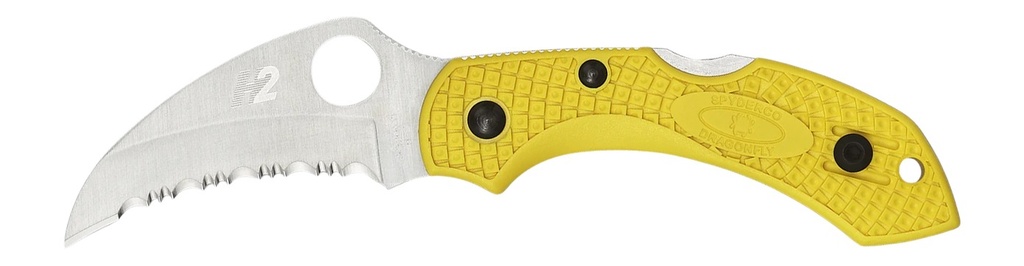 Spyderco C28SYL2HB Dragonfly 2 Salt 2.30" Folding Hawkbill Serrated H2 Steel Blade Yellow FRN Handle, Includes Pocket Clip