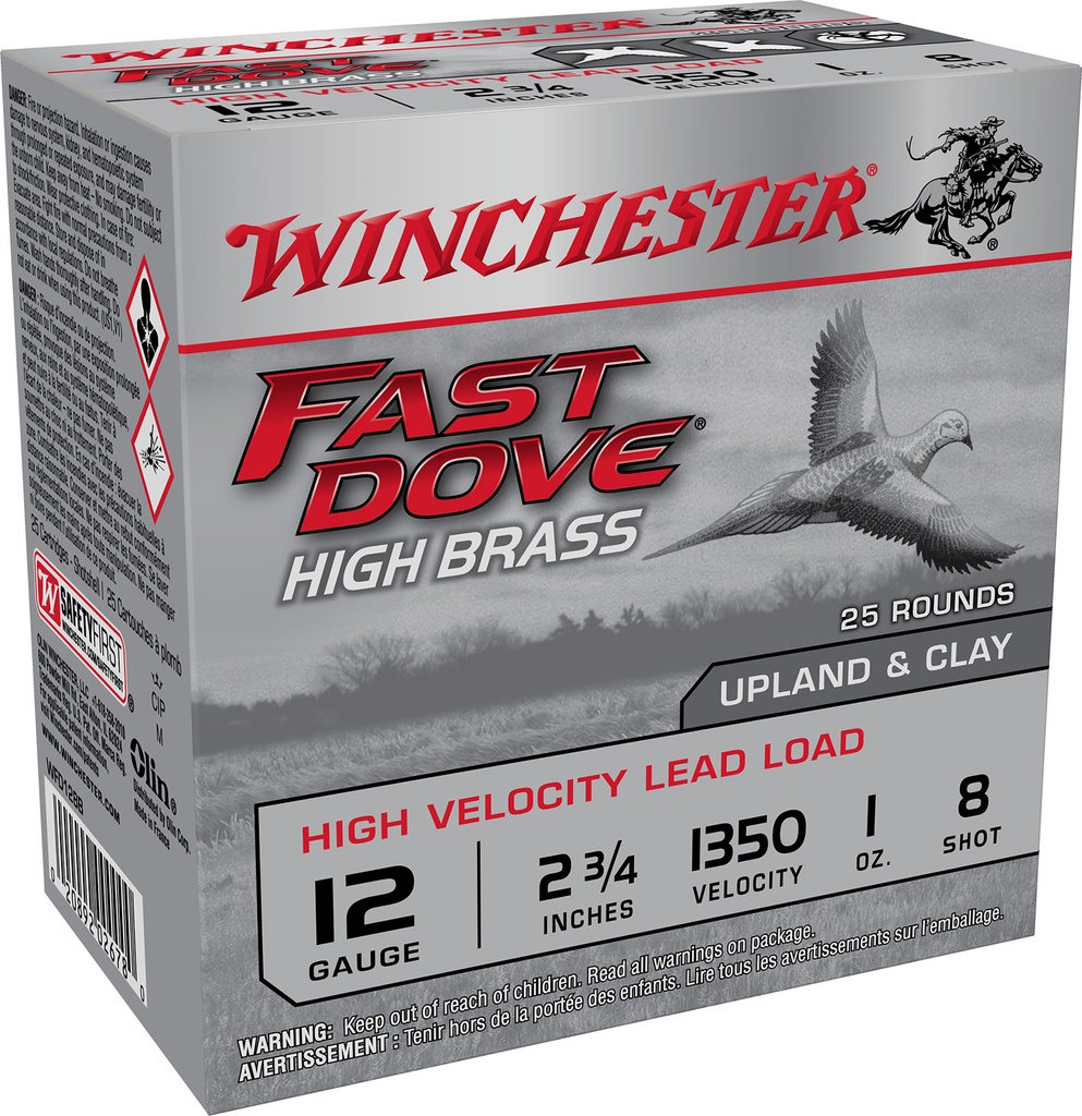 Winchester Ammo WFD128B Fast Dove & Clay High Brass 12Gauge 2.75" 1oz 8Shot 25 Per Box/10 Case
