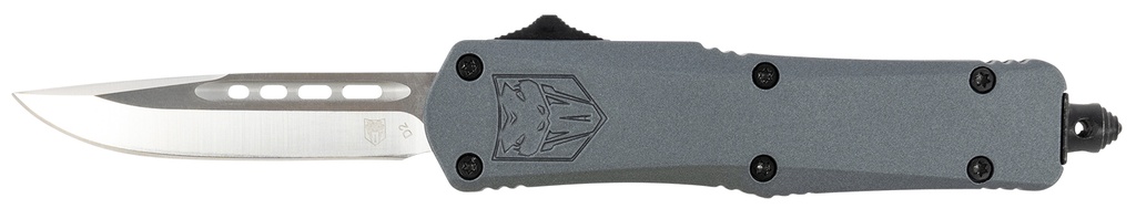 COBRA TEC KNIVES LLC CobraTec Knives SGYFS3DNS FS-3  Small 2.75" OTF Plain D2 Steel Blade/Gray Aluminum Handle Features Glass Breaker Includes Pocket Clip