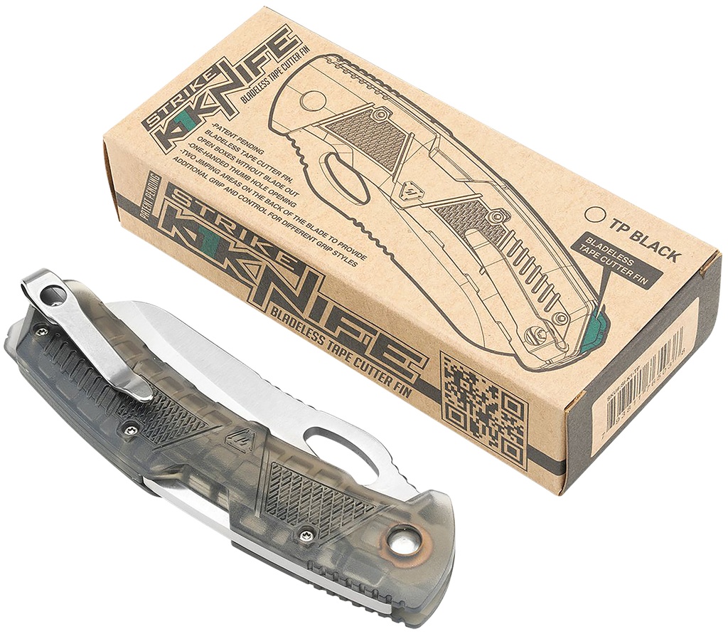 Strike Industries K1TP K1  3.51" Folding Plain AUS-8A SS Blade Smoke Textured Polymer Handle Includes Pocket Clip