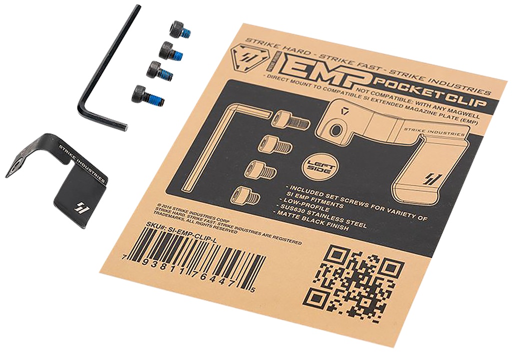 Strike Industries EMPCLIPL Magazine Pocket Clip  Stainless Steel Black for SI EMP Mag Extension Left Hand
