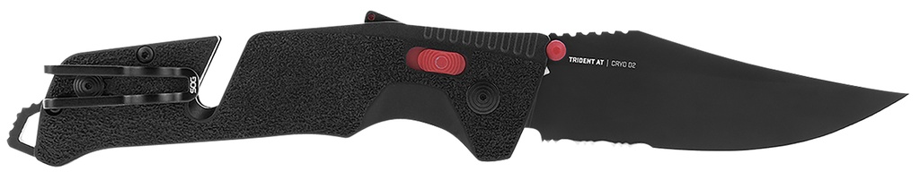 S.O.G SOG11120241 Trident AT 3.70" Folding Clip Point Part Serrated Black TiNi Cryo D2 Steel Blade/Black w/Red Accents GREEN Handle Features Line Cutter/Glass Breaker