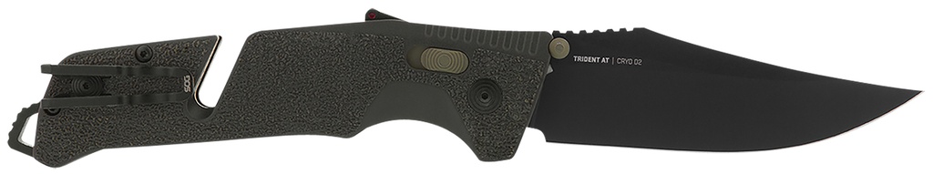S.O.G SOG11120341 Trident AT 3.70" Folding Clip Point Plain Black TiNi Cryo D2 Steel Blade/Olive Drab w/FDE Accents GREEN Handle Features Line Cutter/Glass Breaker