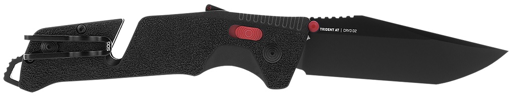 S.O.G SOG11120441 Trident AT 3.70" Folding Tanto Plain Black TiNi Cryo D2 Steel Blade/Black w/Red Accents GREEN Handle Features Line Cutter/Glass Breaker
