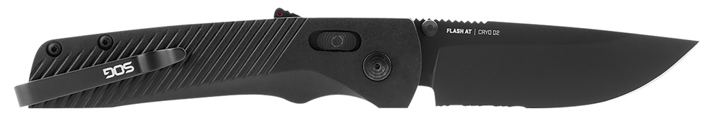 S.O.G SOG11180241 Flash AT 3.45" Folding Part Serrated Black TiNi Cryo D2 Steel Blade/Blackout GREEN Handle Includes Pocket Clip