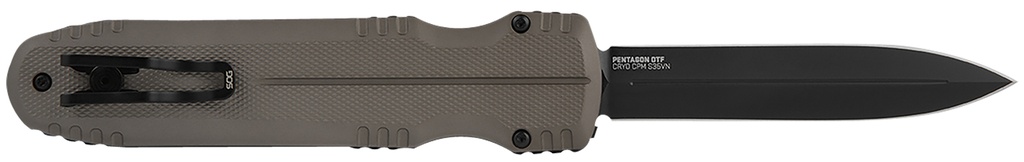 S.O.G SOG15610257 Pentagon  3.79" OTF Spear Point Plain Black TiNi Cryo CPM S35VN Steel Blade, Flat Dark Earth Aluminum Handle