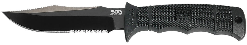 S.O.G SOGE37TK Seal Pup Elite 4.85" Fixed Clip Point Part Serrated Black Hardcased TiCN AUS-8A SS Blade/Black w/Grip Lines GREEN Handle Includes Lanyard/Sheath