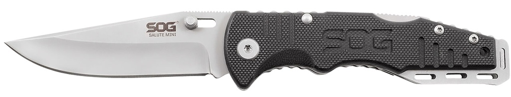 S.O.G SOGFF1001C Salute Mini 3.10" Folding Clip Point Plain Bead Blasted 8Cr13MoV SS Blade Black G10 Handle Includes Pocket Clip
