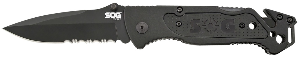 S.O.G SOGFF25CP Escape  3.40" Folding Clip Point Part Serrated Black Hardcased 9Cr18MoV SS Blade Black Anodized Aluminum Handle Includes Belt Clip
