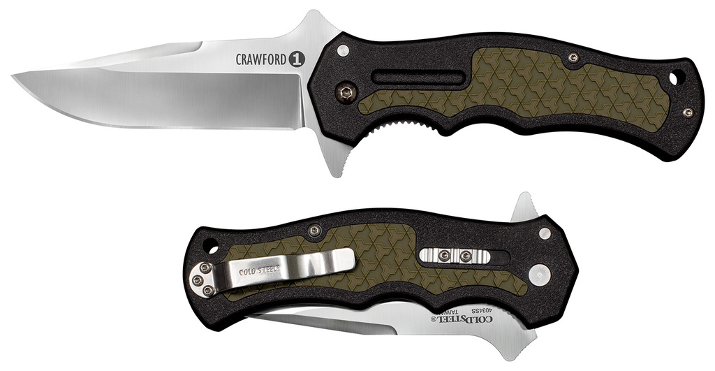 Cold Steel CS20MWCZ Crawford 1 3.50" Folding Plain Clip Point 4034 Stainless Steel Blade Black w/OD Green Traction Inlays GREEN Handle Blister Pack Packaging